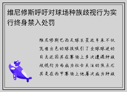 维尼修斯呼吁对球场种族歧视行为实行终身禁入处罚 维尼修斯呼吁对球场种族歧视行为实行终身禁入处罚